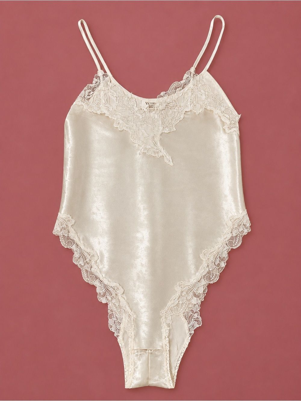 Vintage Victoria’s Secret Ivory Satin Lace Teddy Bodysuit Size S Y2K